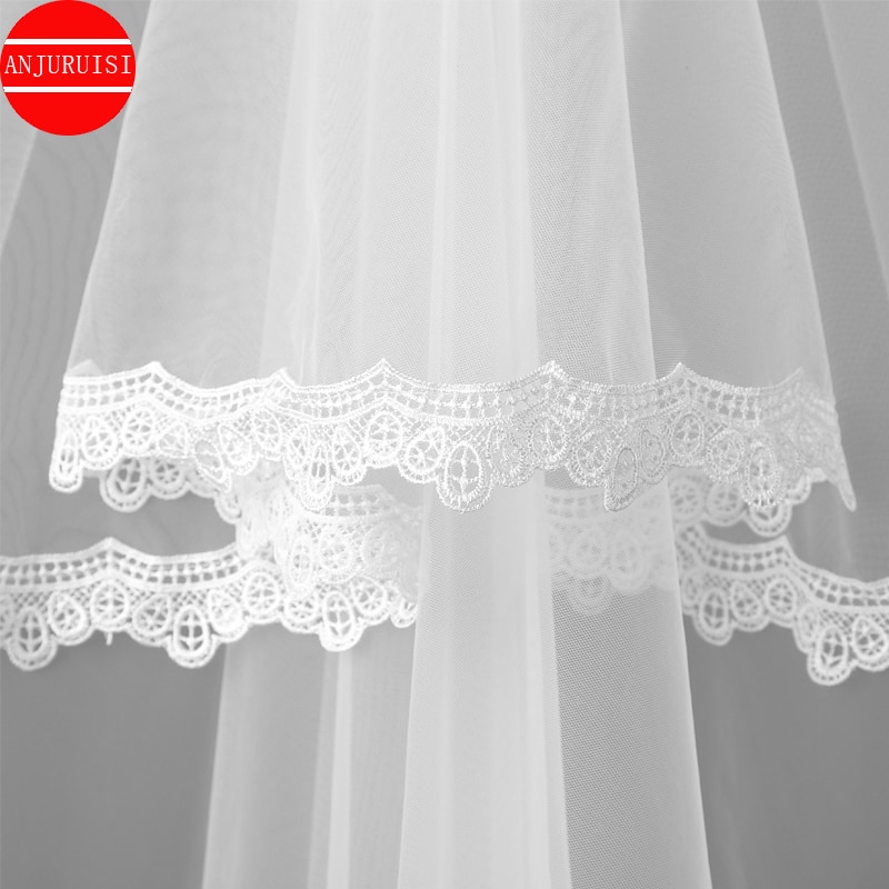 Een Layer Blusher Bruiloft Sluier Eenvoudige Lace Edge Wit/Ivoor Tulle Bruid Velo Goedkope Bruiloft Accessoires Boda Velo De novia