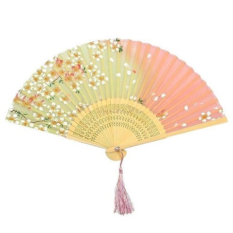 Abanico de seda cruda artesanías chinas estilo chino señoras viento artesanía abanico de seda abanico con estampado de cerezos antigüedad plegado pequeño: 5