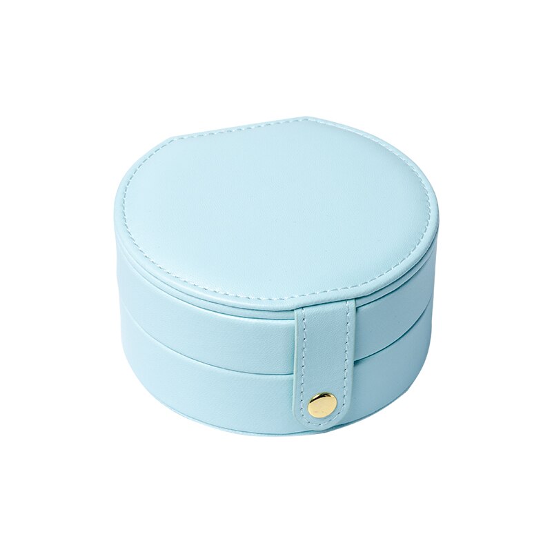 TA MINGREN Oval con caja de espejo Almacenamiento de maquillaje de mujer Pu cuero organizador de joyas de viaje cinco colores: Light blue