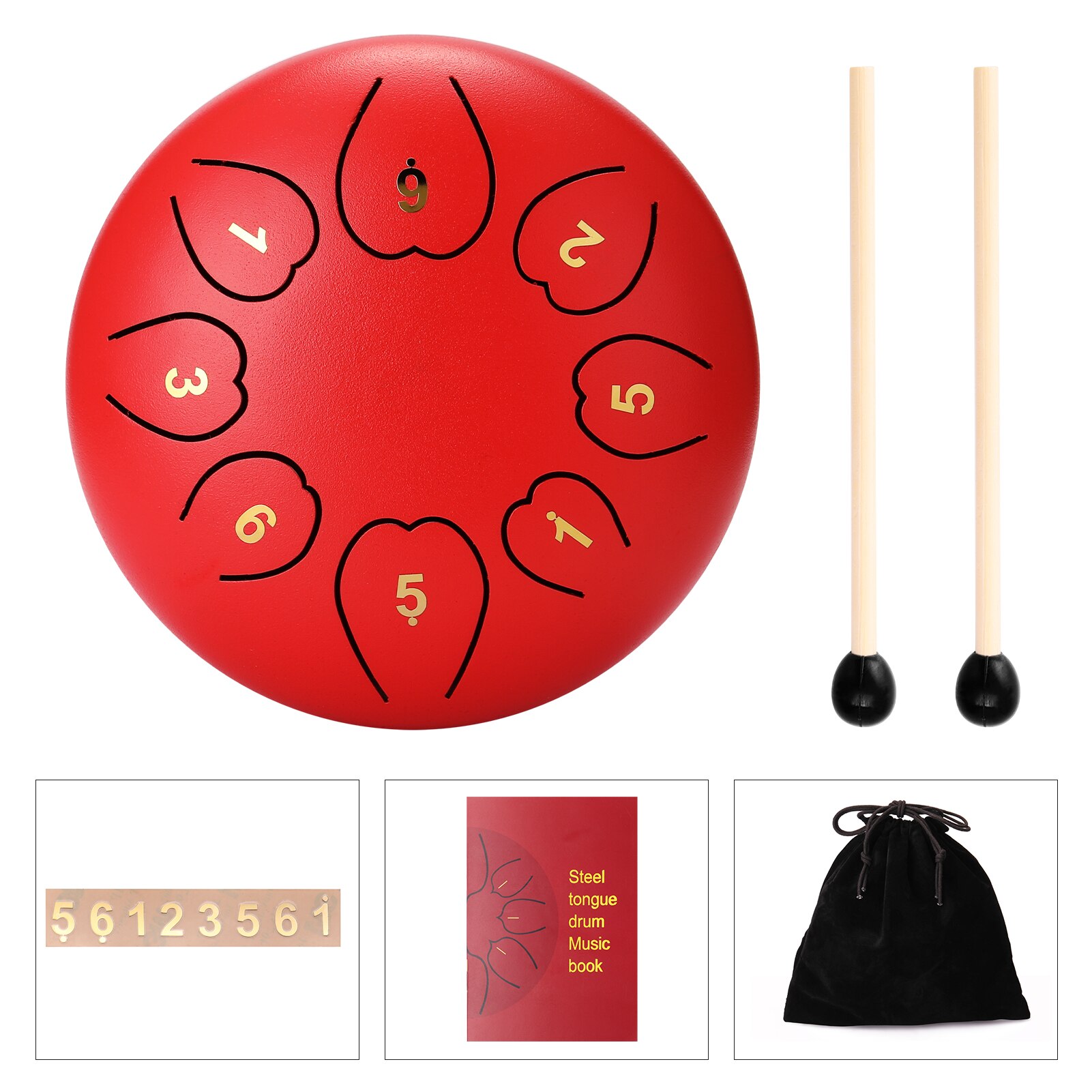 6 inch 8-Tone Steel Tongue Drum Mini Hand Pan Drums with Drumsticks Percussion Musical Instruments: Red