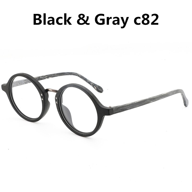 Hdcrafter vintage retro runde brillerammer træ recept nærsynethed briller med klar linse træ læse briller ramme: Sortgrå  c82