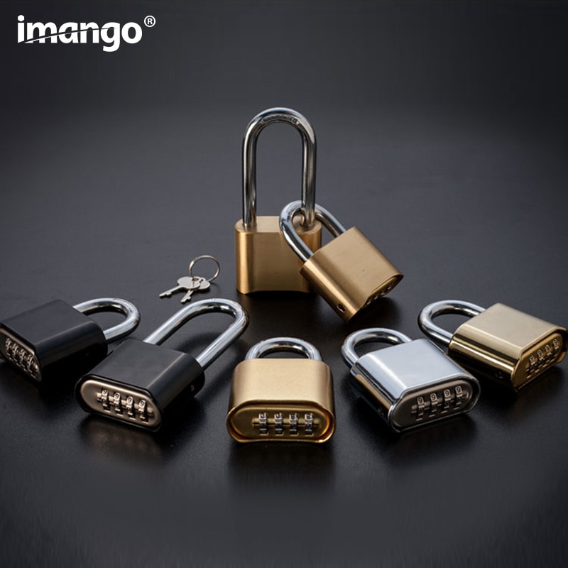 Outdoor Lock No Key 4 Digit Combination Coded Padlock, Waterproof Rustproof Brass Big Size Copper for Fence Warehouse Door Locks