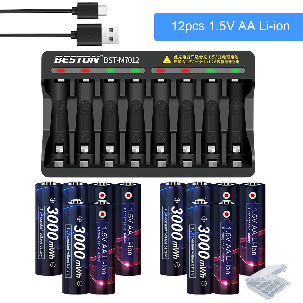 1.5V AA Battery Charger - 8 Slots - LED Indicator - for Li-ion Rechargeable Batteries