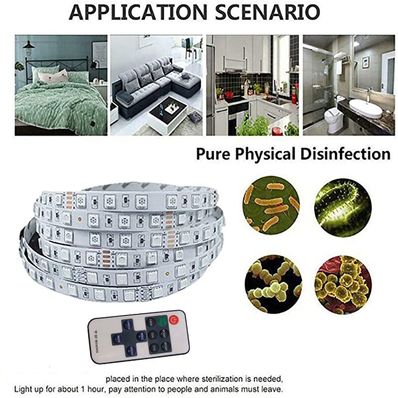 1PC Led Strip UV Light Ultraviolet Ray LED Diode Ribbon Flexible Tape Lamp Remote Control Fluorescence Ozone Sterilize