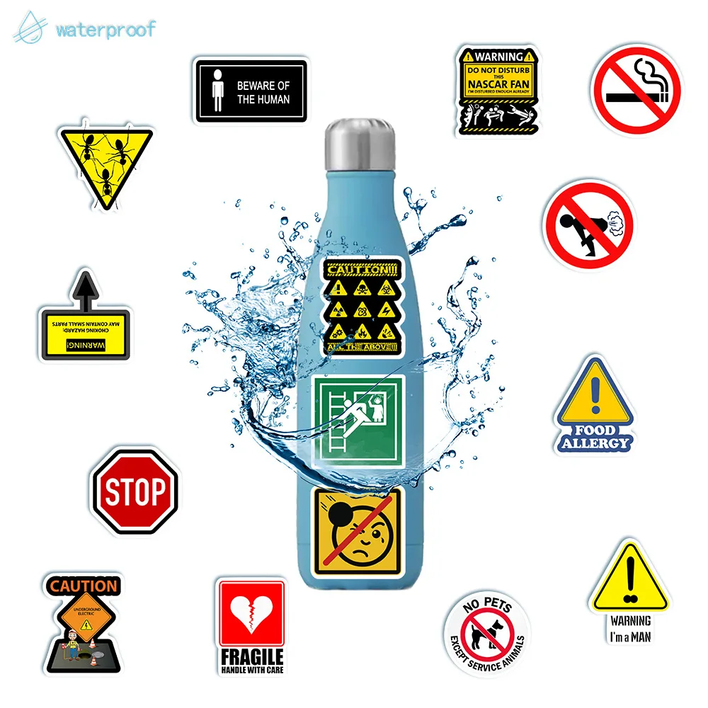 50pcs Cartoon Warning Waterproof Stickers Danger Banning Skateboard Guitar Laptop Motorcycle Car Classic Toy Cool Decals Sticker