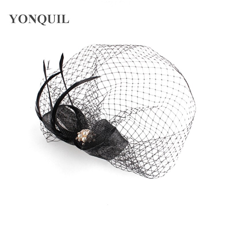 Sinamay-tocado de novia de malla para boda, sombrero con plumas, accesorios para el cabello, tocado de cena para mujer, pasador de pelo