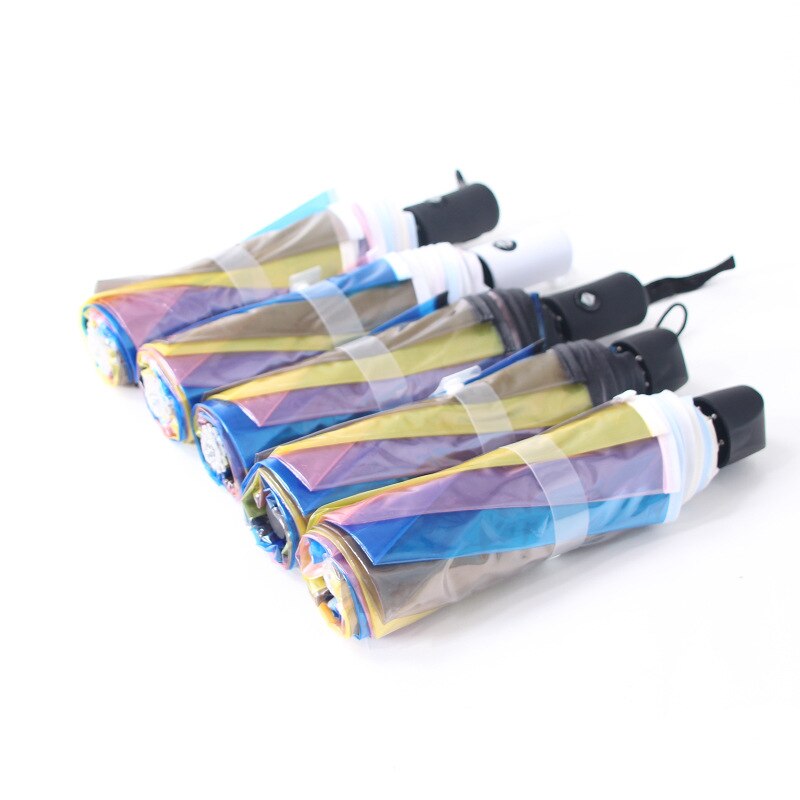Transparent Plasstic Three Fold Women Rain Umbrella Automatic Rainbow Umbrellas For Girls Kids Outdoor Hiking Windproof Parosal