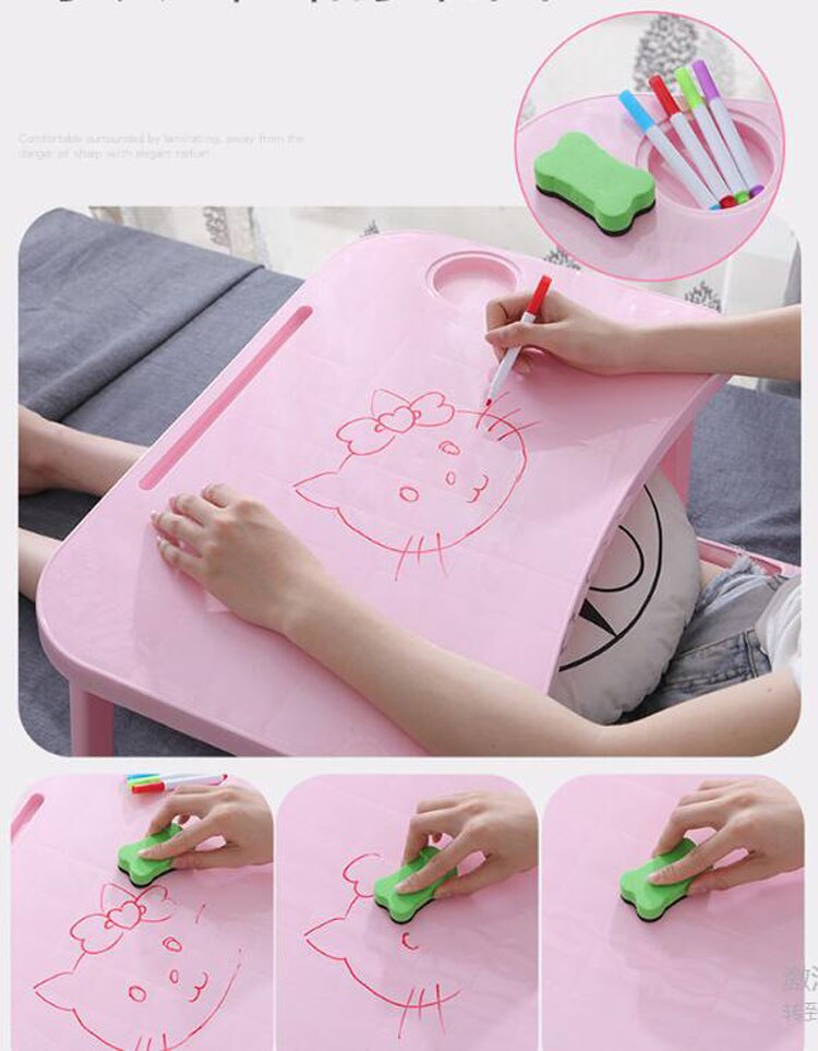 Folding Plastic laptop desk children's study writing table dining table portable student bed desk notebook table with Cup Holder