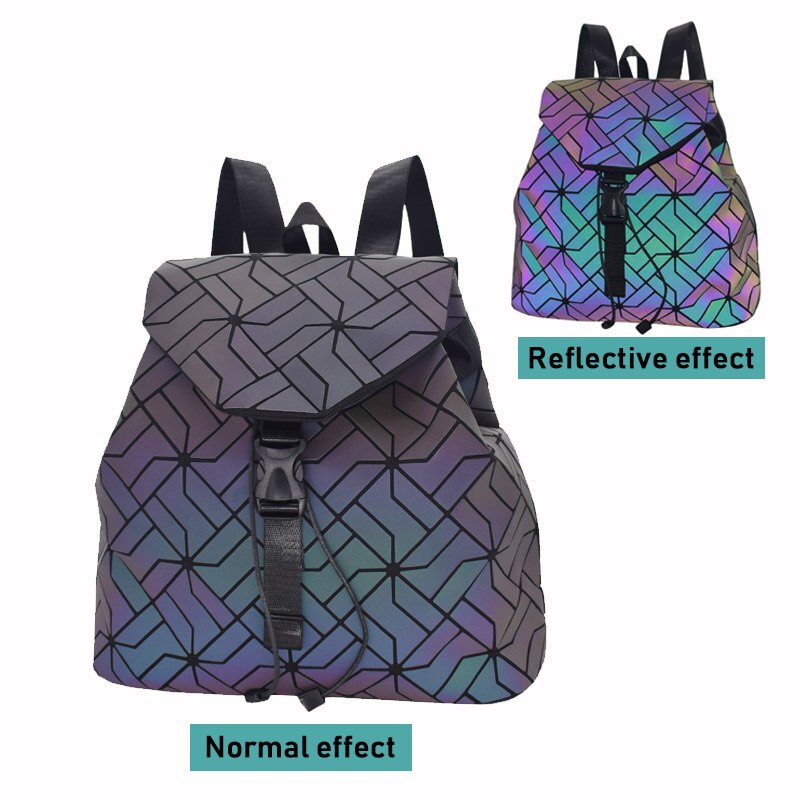 Mochilas de lujo para mujer, bandoleras de , luminosas, geométricas, escolares, holográficas: Luminous Black A