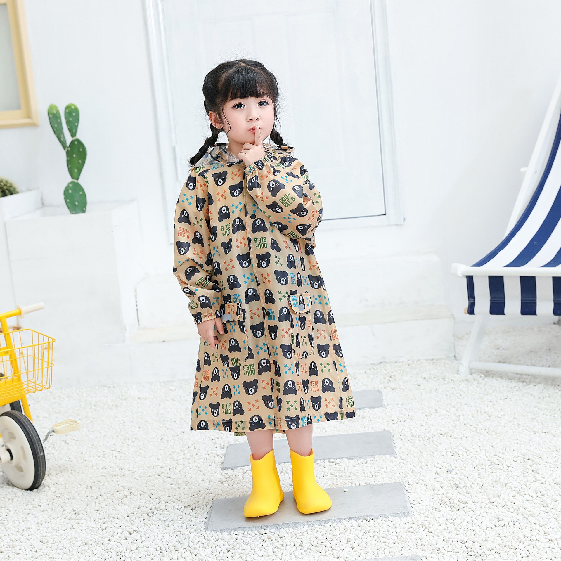 Cute Kids Raincoat Wateproof Children s Rain Poncho Rain Coat Jacket with Backpack Position: 2 / XXL