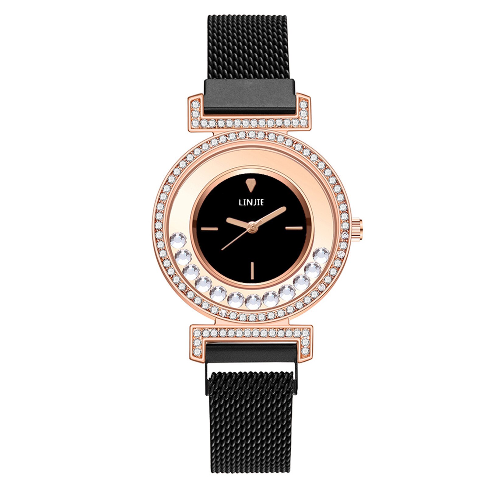 Vrouwen Horloges Diamond Gold Horloge Dames Luxe Horloges Strass Vrouwen Armband Analoge Horloges Vrouw Relogio Feminino: Black
