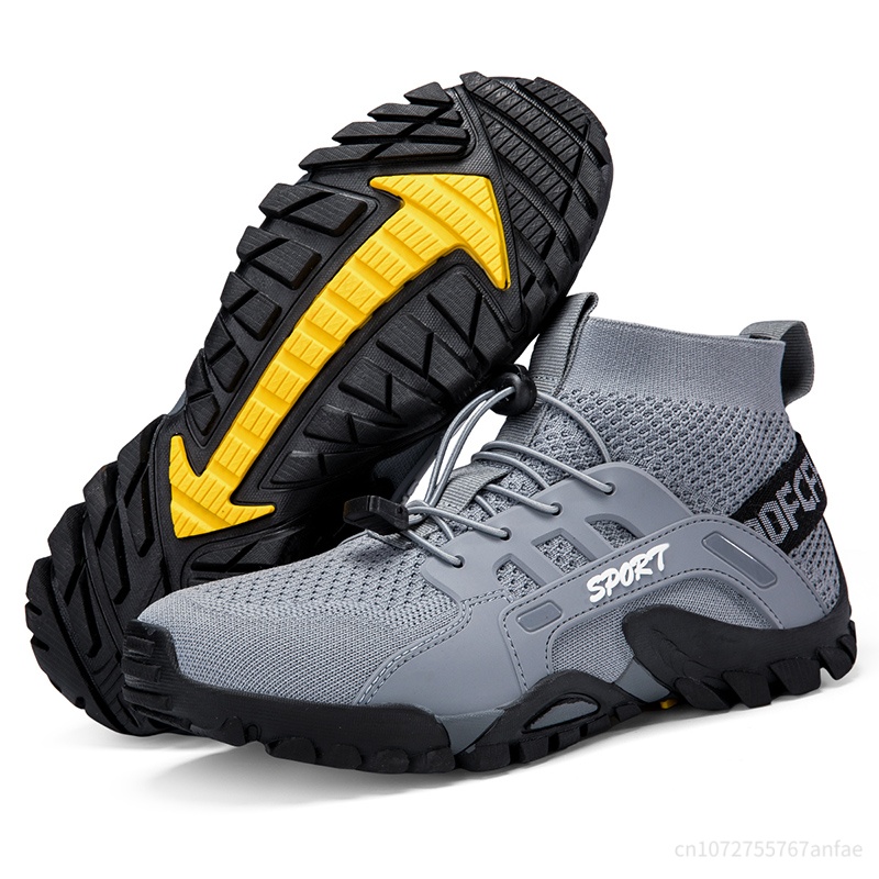 Sapatos de caminhada para homem ao ar livre confortável malha respirável botas altas montanhismo mulher secagem rápida tênis viagem: Preto / 37