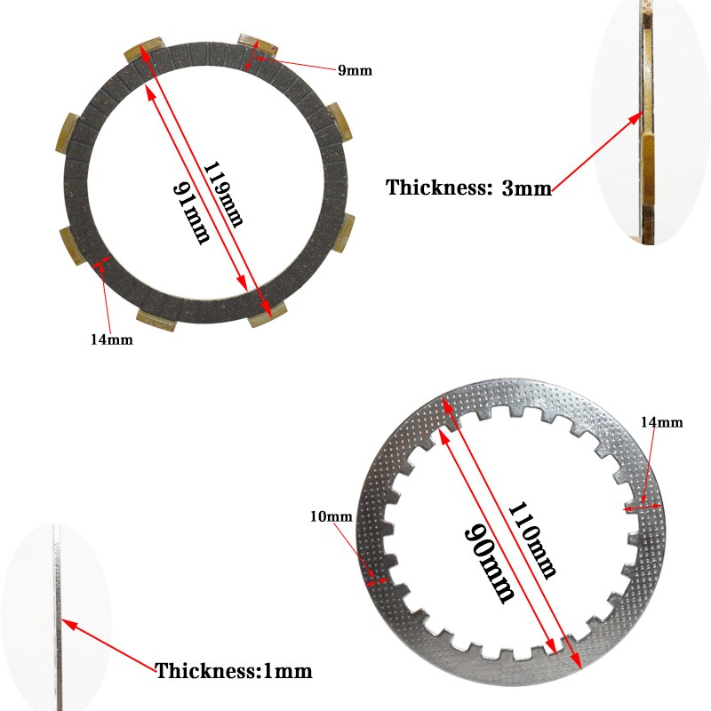 Discos de embrague de motor de motocicleta, almohadillas de fricción de acero y madera para Zongshen CB250, ZS166FMM, CB250D-G, cc, Cross-Country
