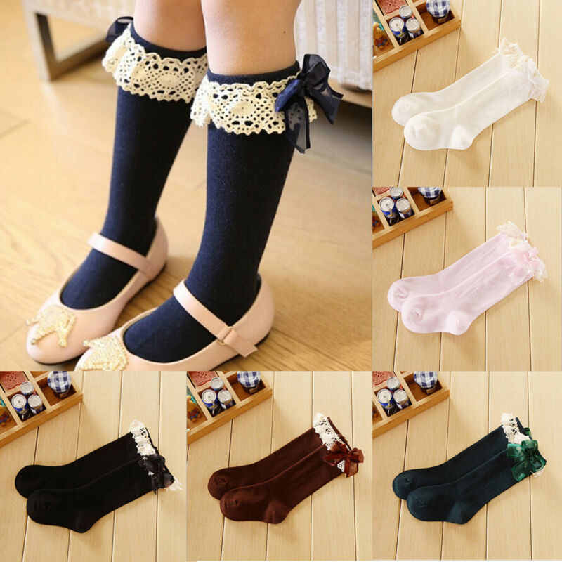 Cute Girl Kid Knie Hoge Stocking Lente Herfst Prinses Kant Boog Baby Peuter Warm Kousen Meisjes 1-6Y
