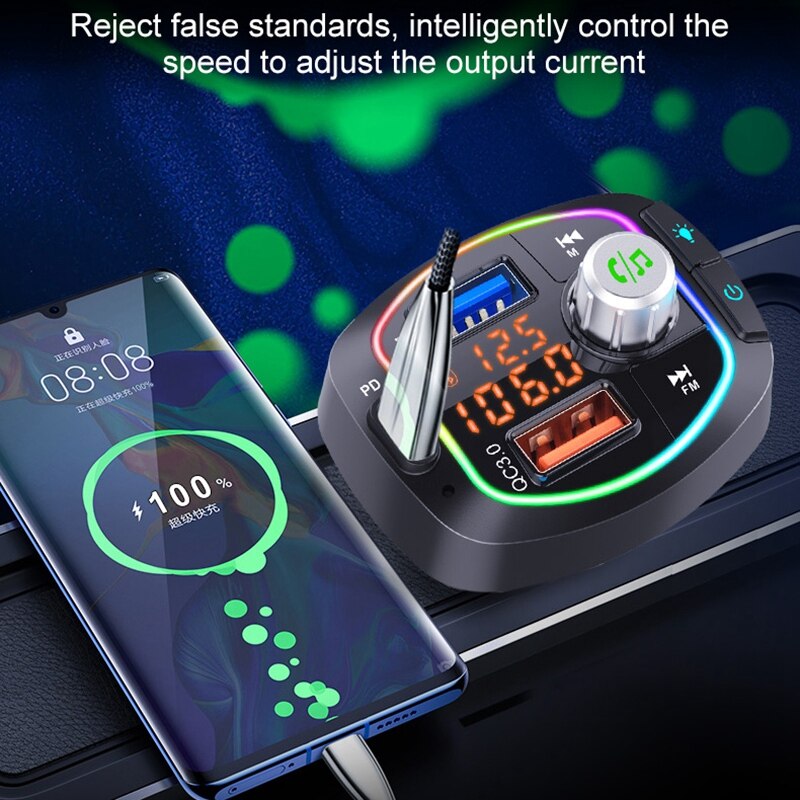 Car Bluetooth 5,0, transmisor inalámbrico de FM, con USB Dual, salida PD3.0, compatible con USB y tarjeta TF, reproductor MP3 BC66
