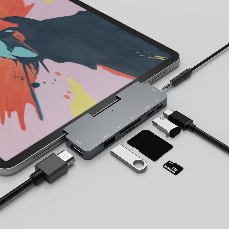 7 n 1 usb3.1 multi-função doca tipo-c para hub para ipad pro tipo c adaptador com 4k USB-C pd tf sd