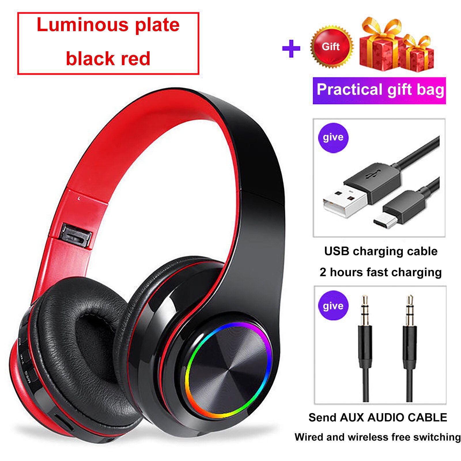 Over Ear Oortelefoon Stereo Hifi Gaming Sport Tws Hoofdtelefoon Mp3 Bluetooth Headset Opvouwbare Bass Voor Video Game Laptop Met Microfoon: Multicolor