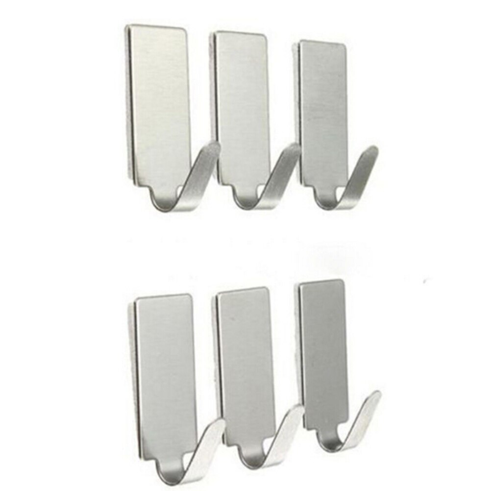 6Pc/Lot Stainless Steel Family Robe Hanging Hooks Hats Bag Key Adhesive Wall Hanger for Bathroom Kitchen