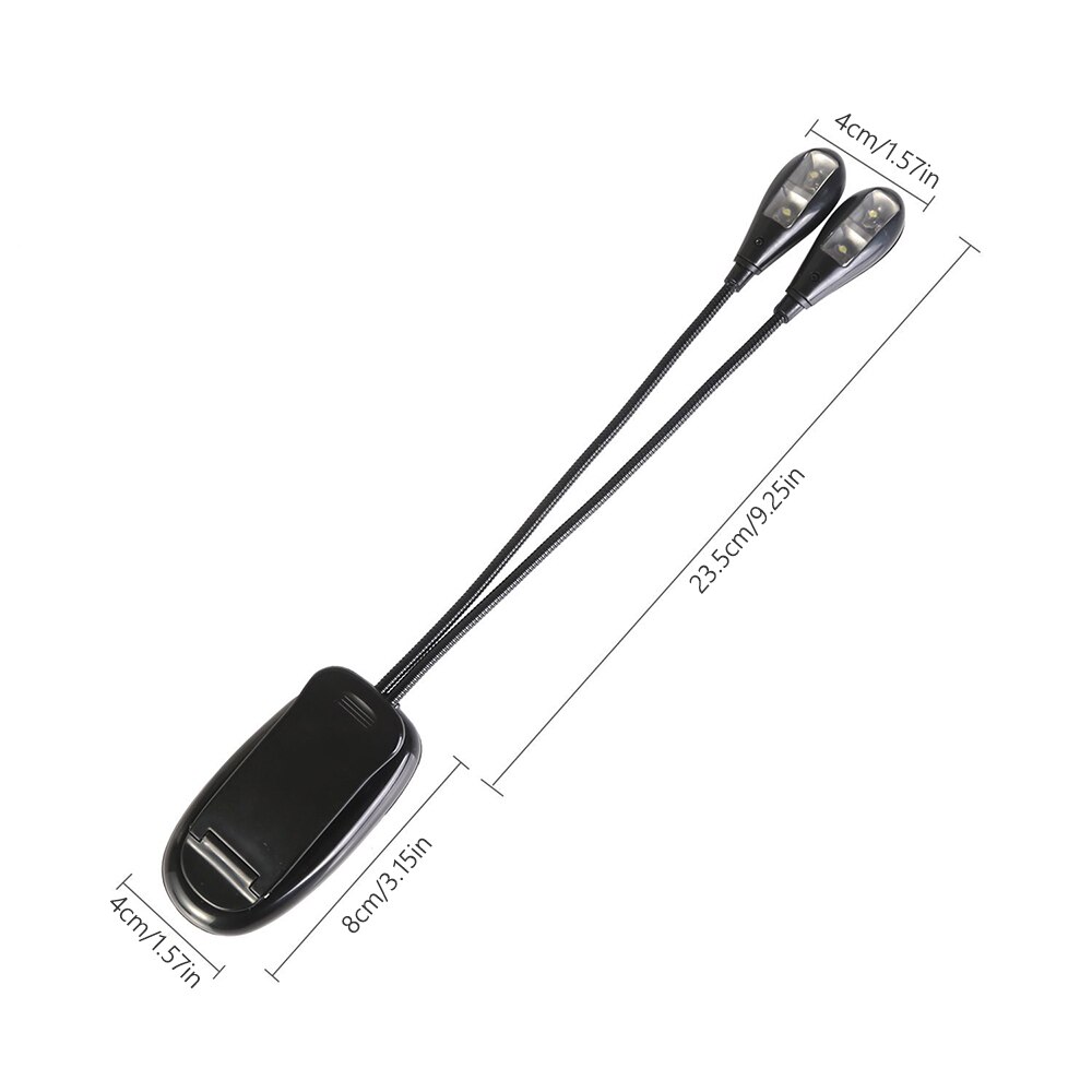DONWEI 4LED Clip Book Reading Light Battery Powered Flexible Dual Head Clip 2 Mode Bright Reading Lamp Night Desk Light