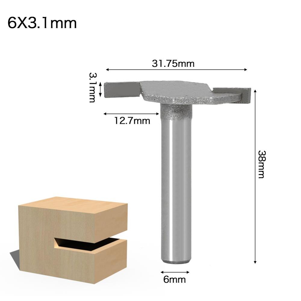 1pc 6mm- vartiset t-tyyppiset urajyrsimen jyrsimen terät puuntyöstöön tarkoitetut t-urajyrsimet puuntyöstötyökalut: 6 x 3.1mm