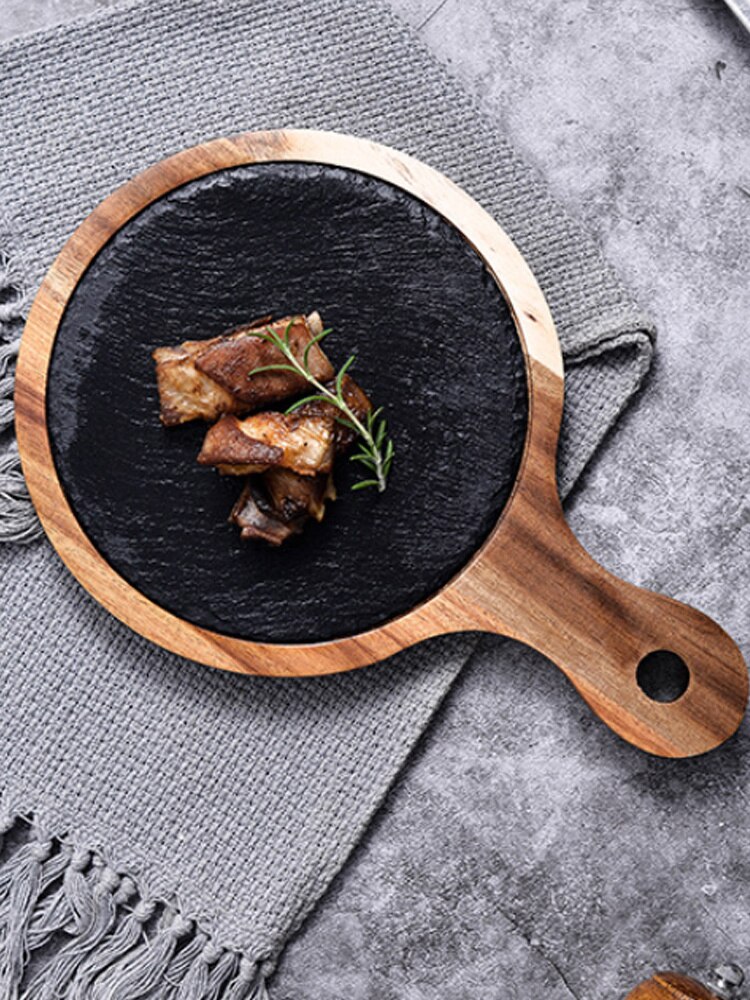 Lavasten biff tallrik premium acacia sushi pizza bricka serveringsbräda för matlagning biff lax platta mat tallrik uppsättning