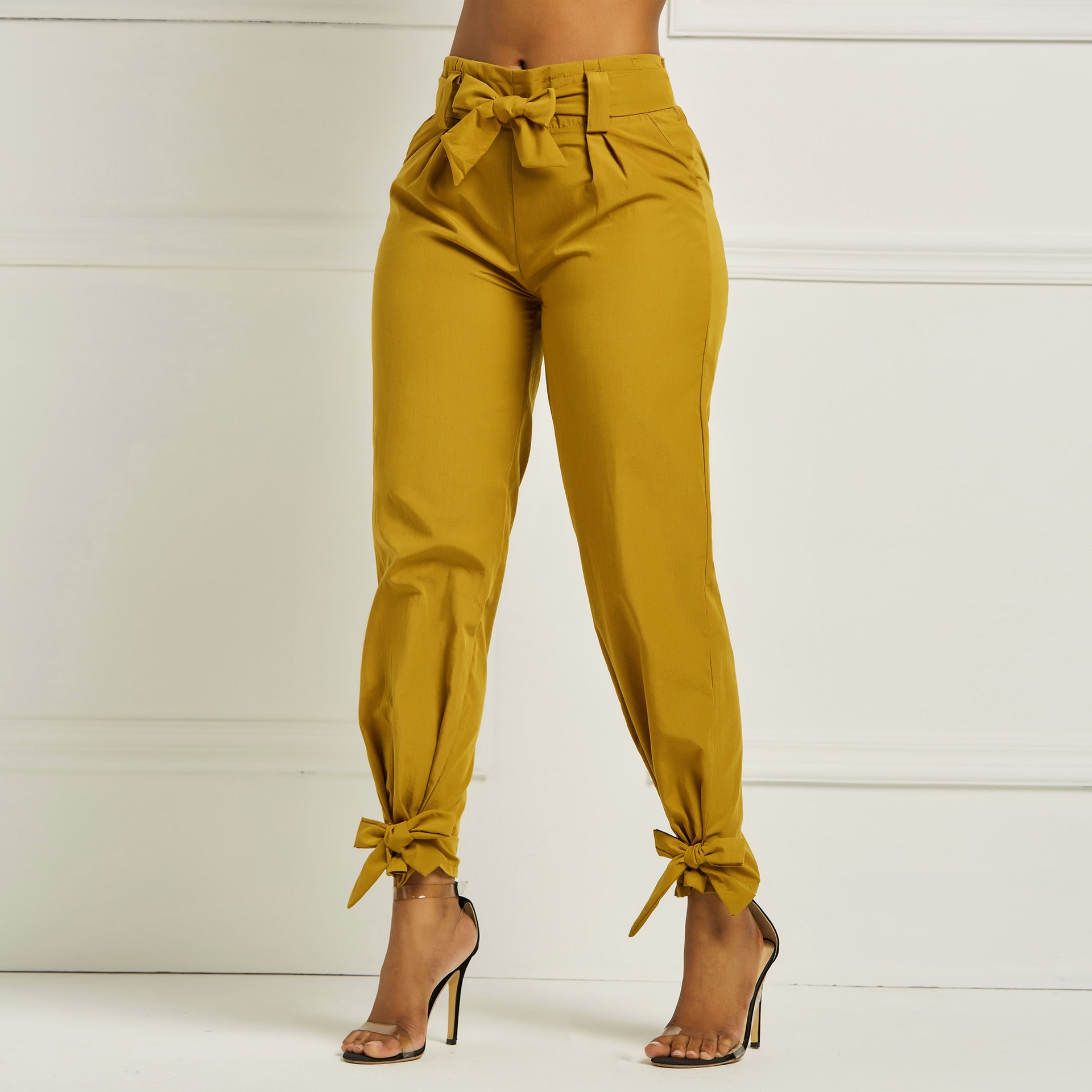 Femmes été Harem pantalon avec ceinture noeud papillon solide pantalon dames décontracté taille moyenne filles rue vêtements