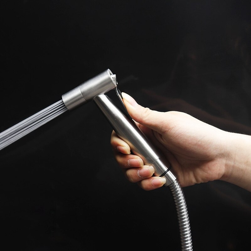 Sølv håndholdt toilet sprøjte rustfrit stål sprøjtesæt bidet spray til toilet til brusersprøjte væg eller toilet