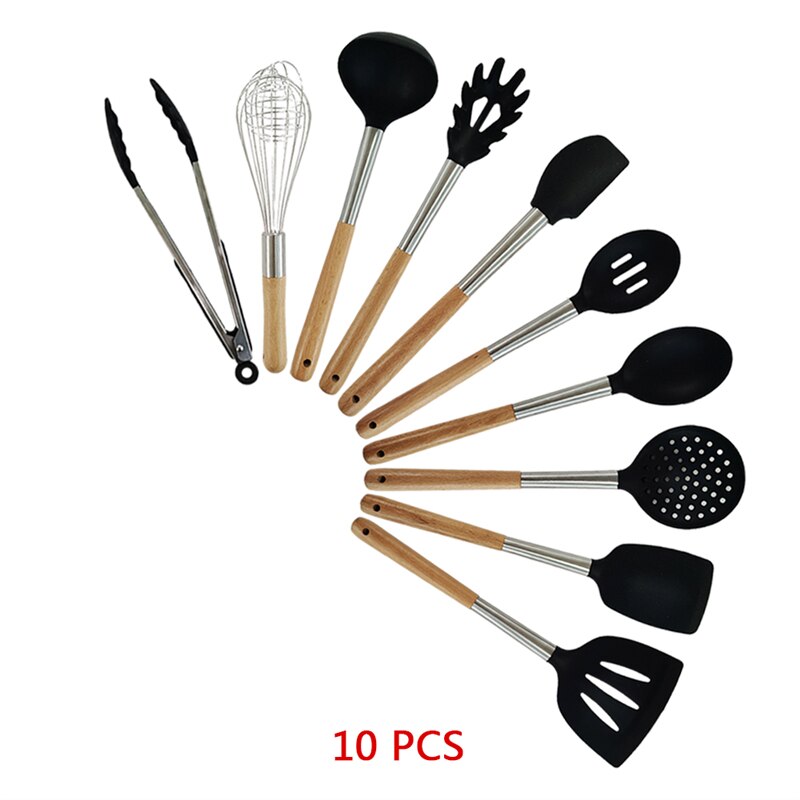 9/10Pcs Kitchen Set- Silicone Utensils Cooking Sets Non-stick Kitchenware Spatula with Wooden Handle Kitchen Tools Accessories: 2