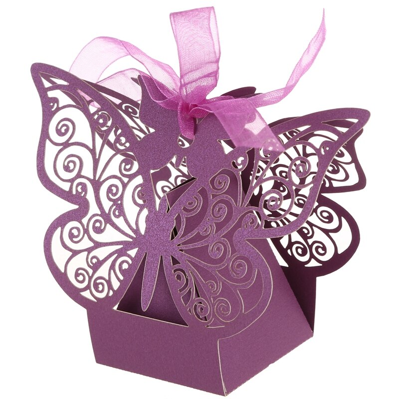 50pcs cut Butterfly Wedding candy box box wedding favors event party supplies wedding decoration (Purple)