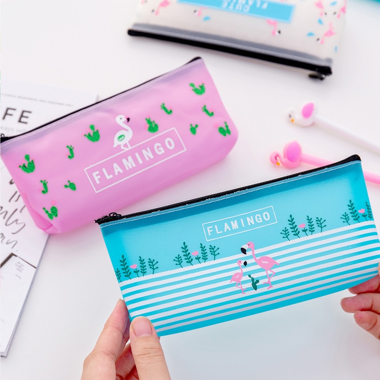 Estuche de lápices Kawaii de flamencos, Estuches de de PVC, caja de lápices escolares, bolsa de lápices, suministros escolares, papelería, 1 ud.