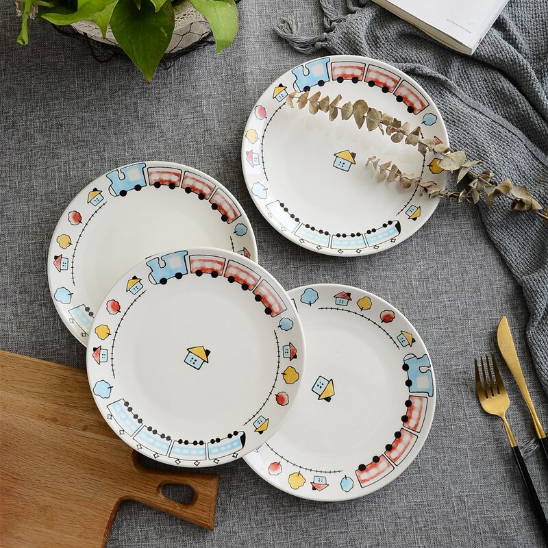 4Pcs 8-inch cartoon animal tableware western steak dessert cake salad fruit ceramic plate storage decorative tray: M