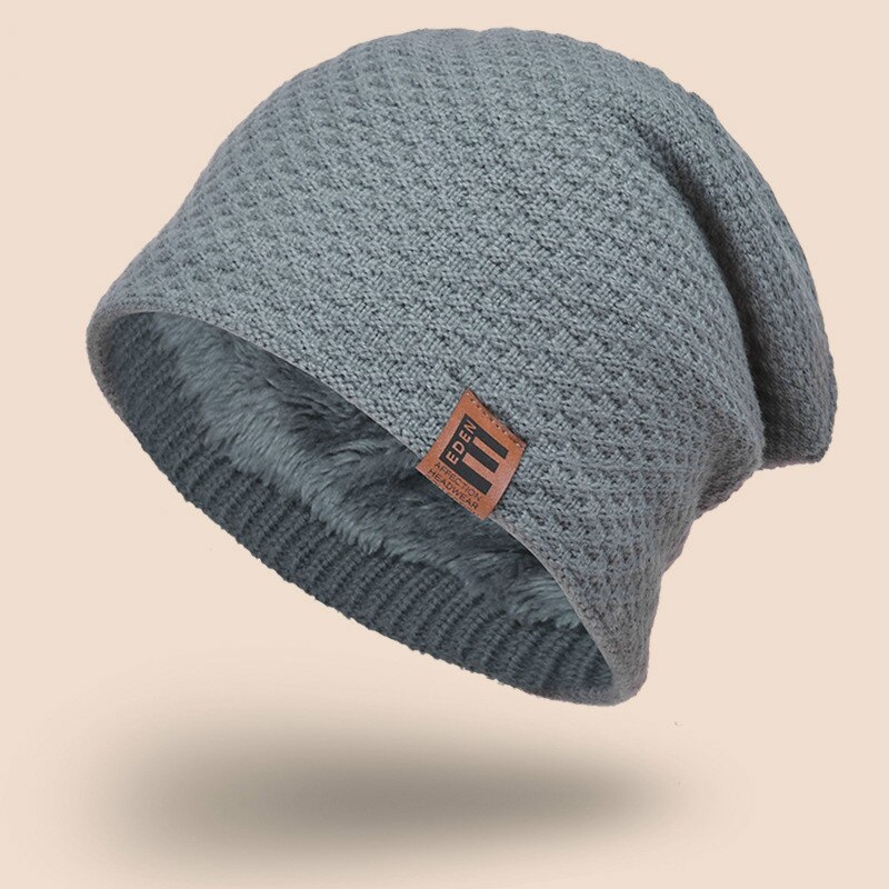 Märke skullies mössor herr stickad mössa vinter mössor för män dam keps vinter mössa gorro tjock varm huva herr vintermössa: Grå