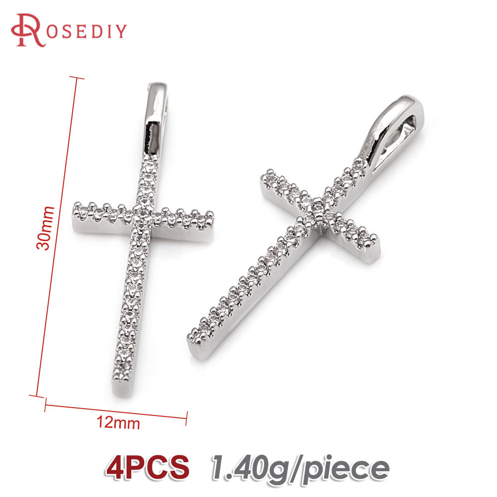 4 stk. messing zirkon kors halskæder charms vedhæng tilbehør smykkefremstillingsmaterialer rosediy officiel hjemmeside: Antik bronze belagt
