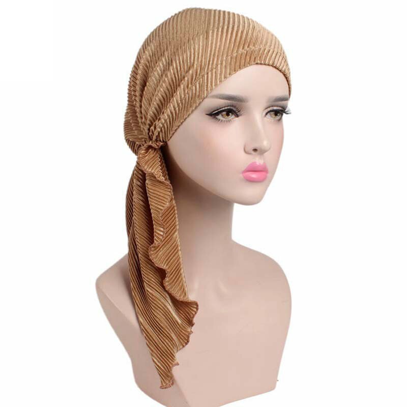 Turbante de estilo musulmán para mujer, gorro para la cabeza, accesorios para el cabello, bufanda musulmana, para la caída del cabello: Oro