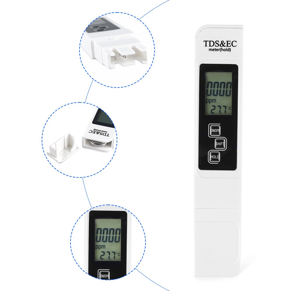 TDS/EC Meter Conductivity Pen Water Purity Horticulture Test Pen EC Meter ATC Temperature Meter TEMP PPM Tester