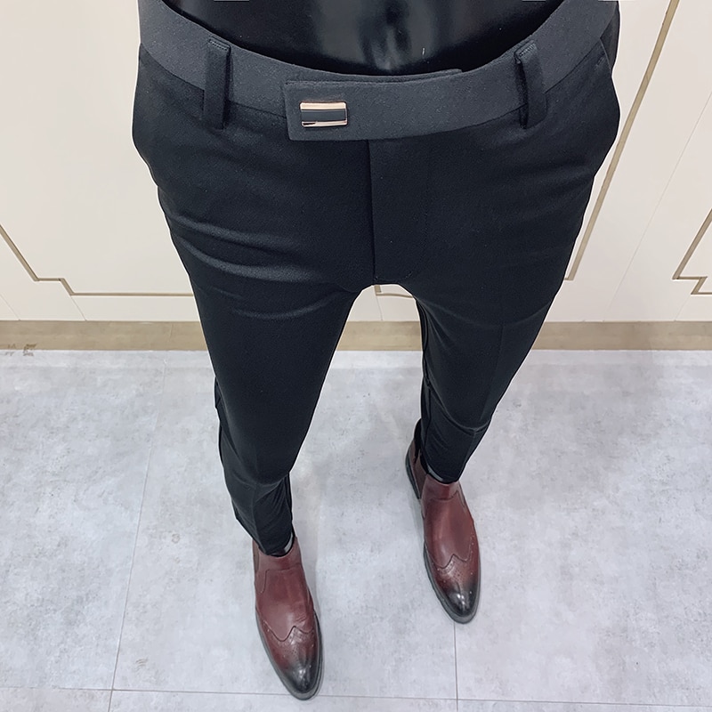 Mäns affärsklänning byxor enfärgad slim fit formell kontorsdräkt byxa streetwear fritidsbyxor pantalon homme classique: Svart / 36
