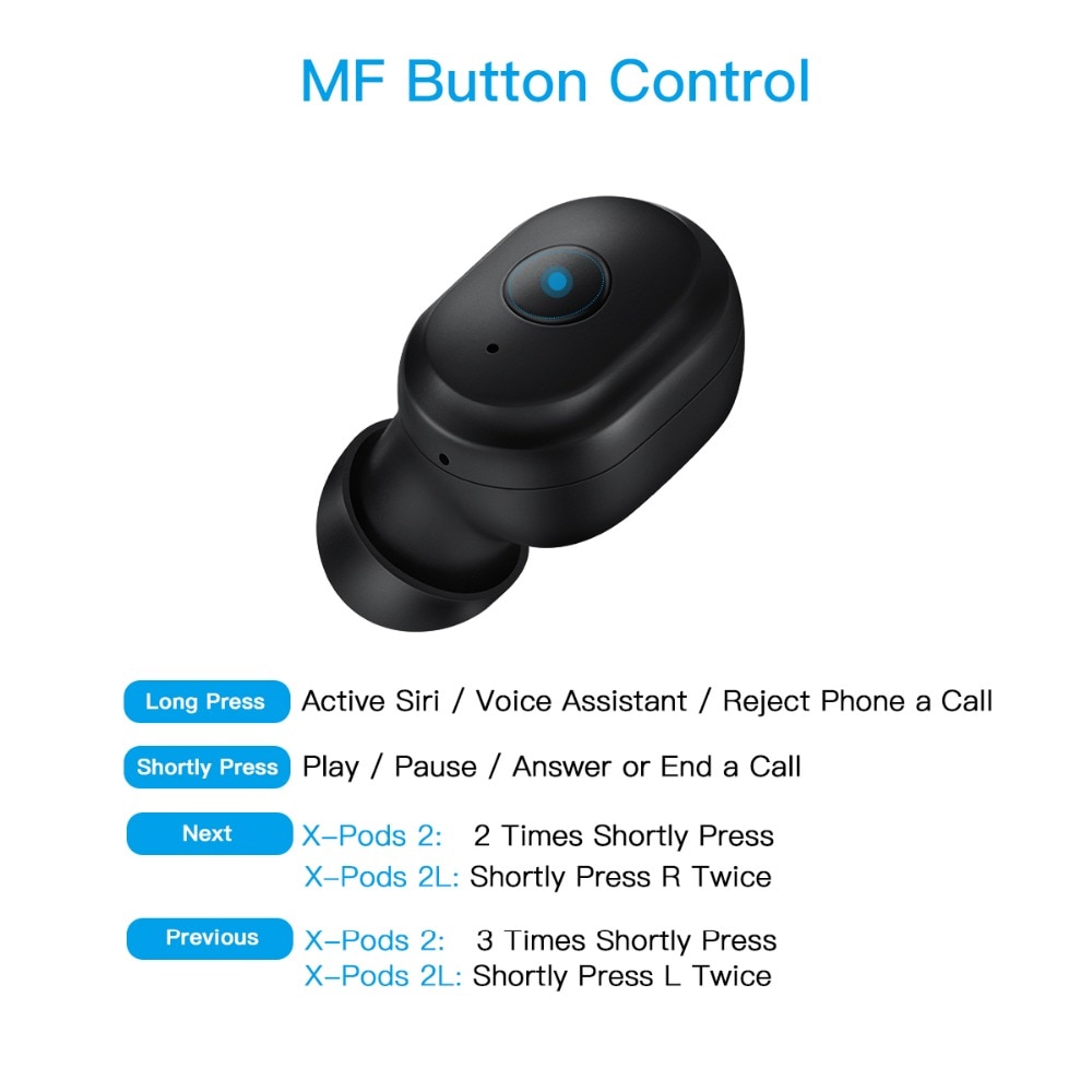 Wavefun X-Pods 2 TWS Mini Bluetooth V5.0 Earphones True AAC Wireless Headphones Stereo Earbuds IPX5 Waterproof Headset with Mic