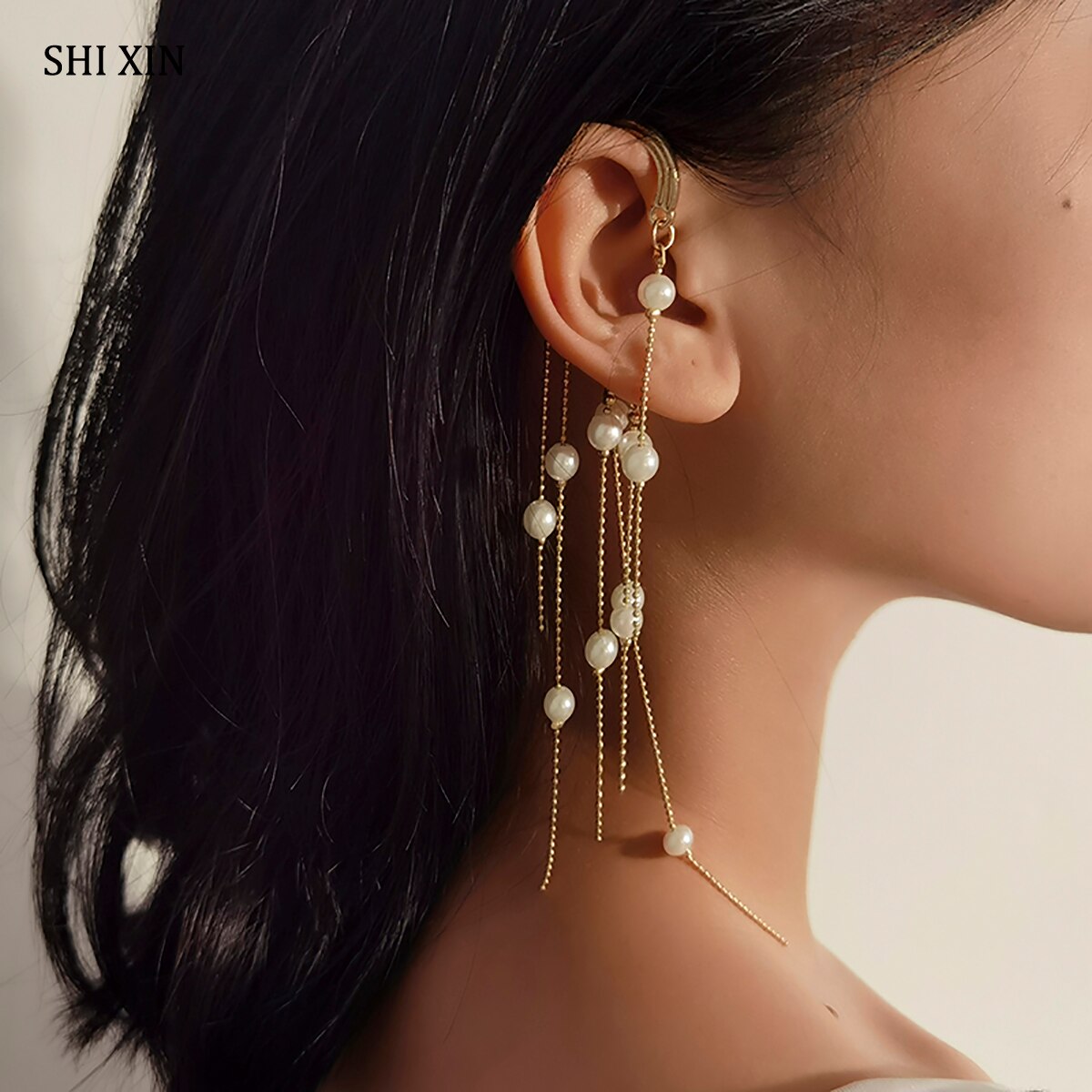 Shixin Lange Kwast Oor Manchetten Parel Oorbellen Voor Vrouwen Wedding Oorbellen Sieraden Trendy Oorbellen Meisjes