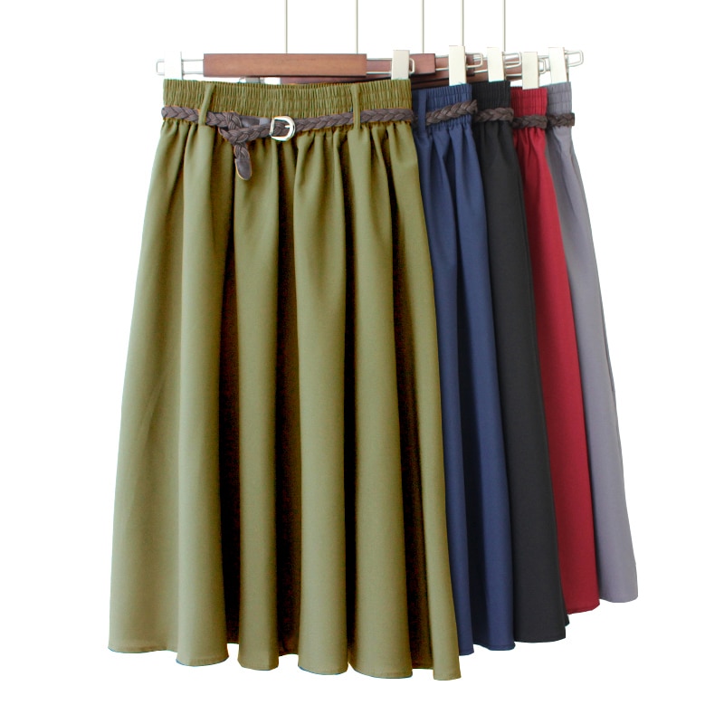Donne di autunno di proprietà del pannello esterno di modo Coreano selvaggio solido di colore a vita alta retrò metà-lunghezza del pannello esterno della cinghia delle donne skrit delle donne gonne