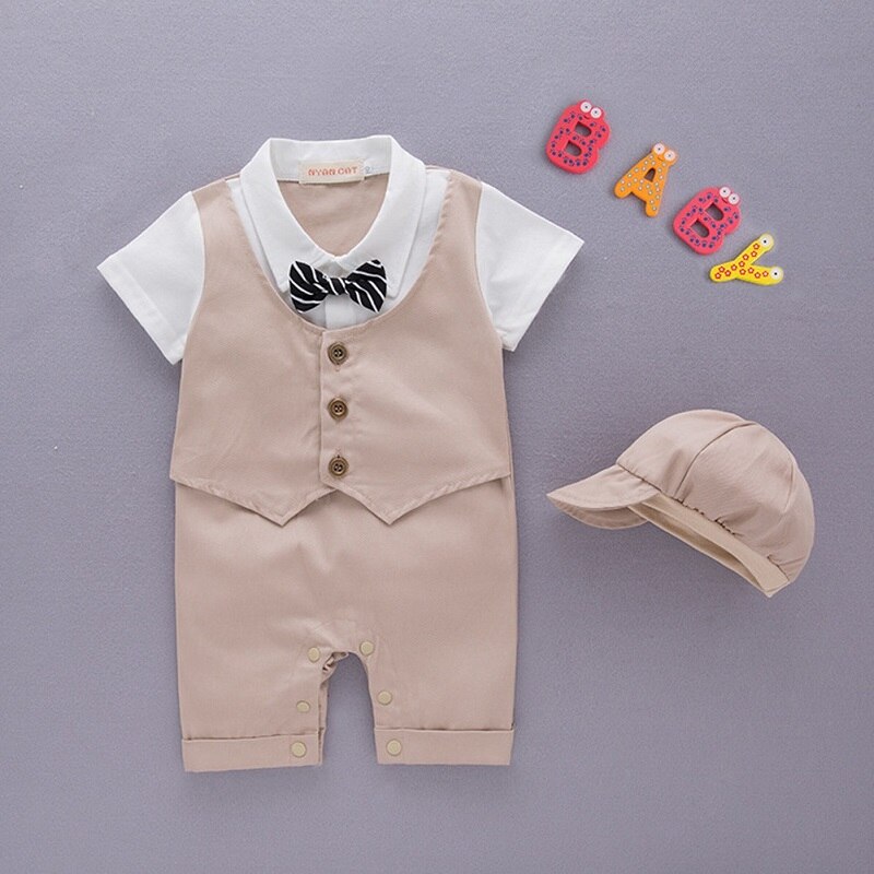 Dla niemowląt chłopcy romper formalne impreza pan kombinezon z kokardą krawat kapelusz: khaki / 6 m
