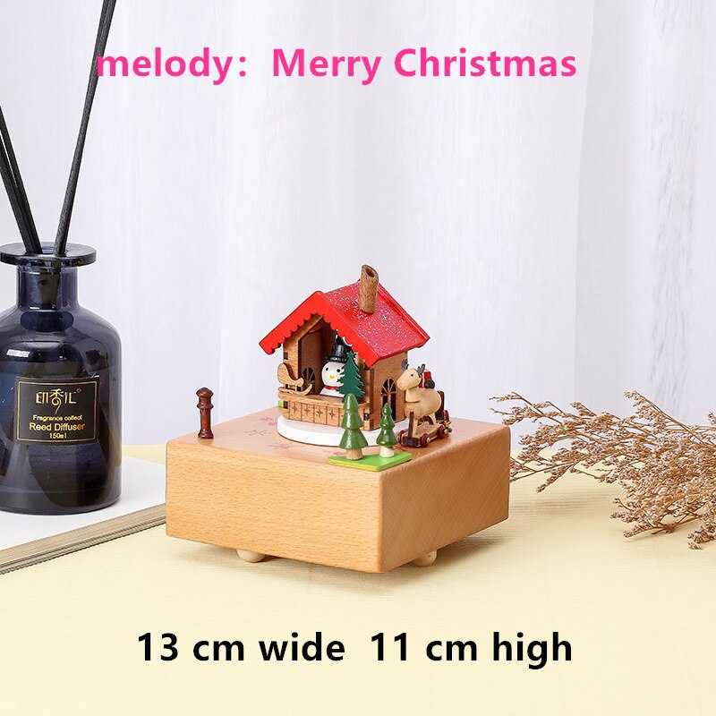 Rotary music box Choose eco-friendly wood Wood crafts music box A birthday Music box: Christmas snowman