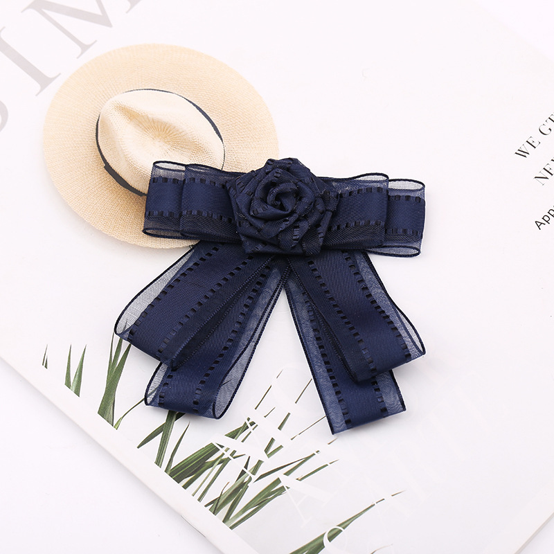 Spille in tessuto coreano moda papillon per donna nastro rosa fiore cravatta camicia colletto spillo matrimonio accessori gioielli di lusso: Oro-colore