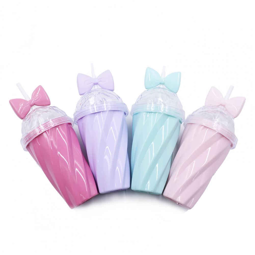 Tasse à eau torsadée avec nœud papillon pour filles, 380ml, en paille, de couleur vive, pour activités de plein air
