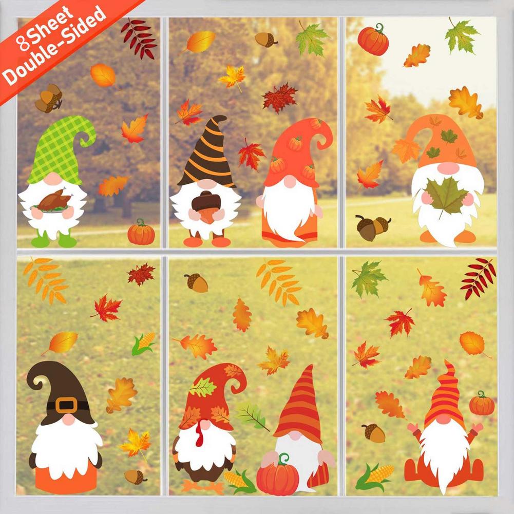 8 Vel Fall Leaves Raamstickers Thanksgiving Maple Decoraties Herfst Sticker Decals Party Decor Ornamenten Feestartikelen