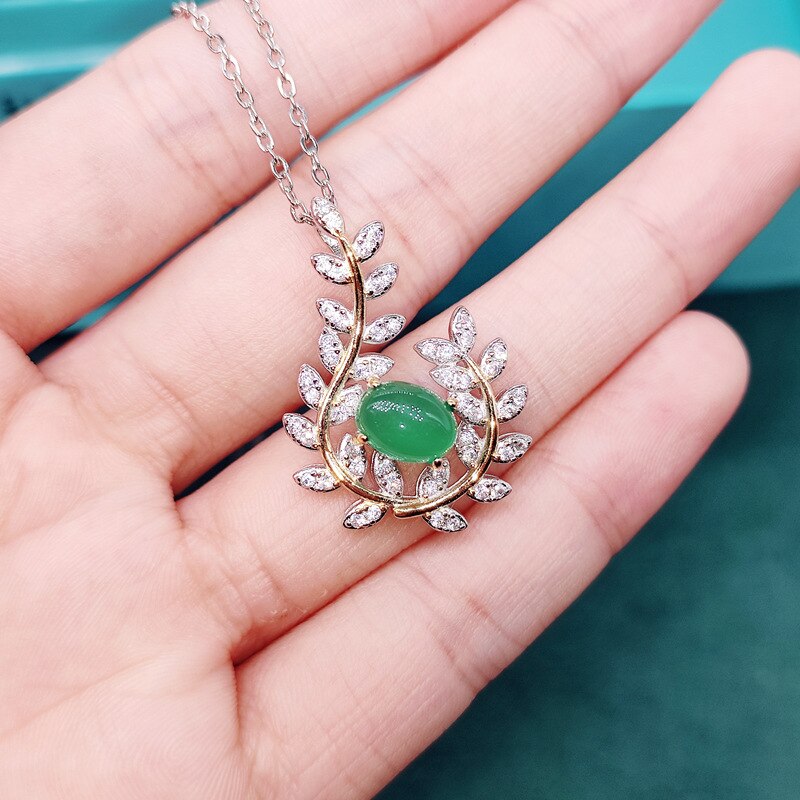 Conjunto de joyería de rama de olivo de cristal Vintage para mujer, aretes colgantes de boda de Color dorado, collar, anillo, joyería de tendencia: Necklace