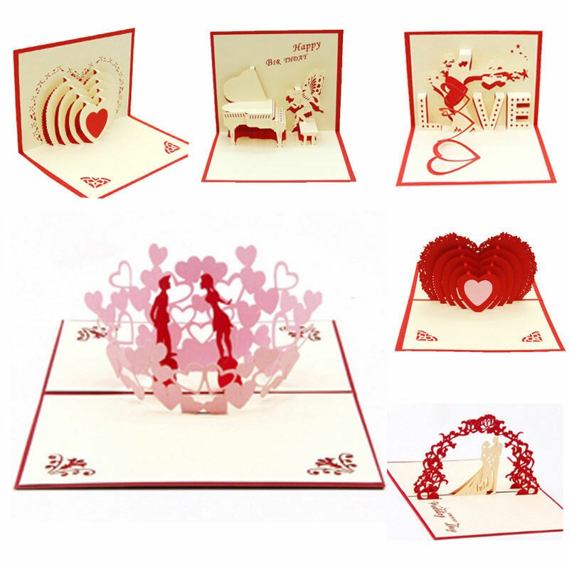 3D Pop Up Greeting Card Love Romantic Birthday Wedding Aniversary Valentine's Day Invitations Greeting Cards