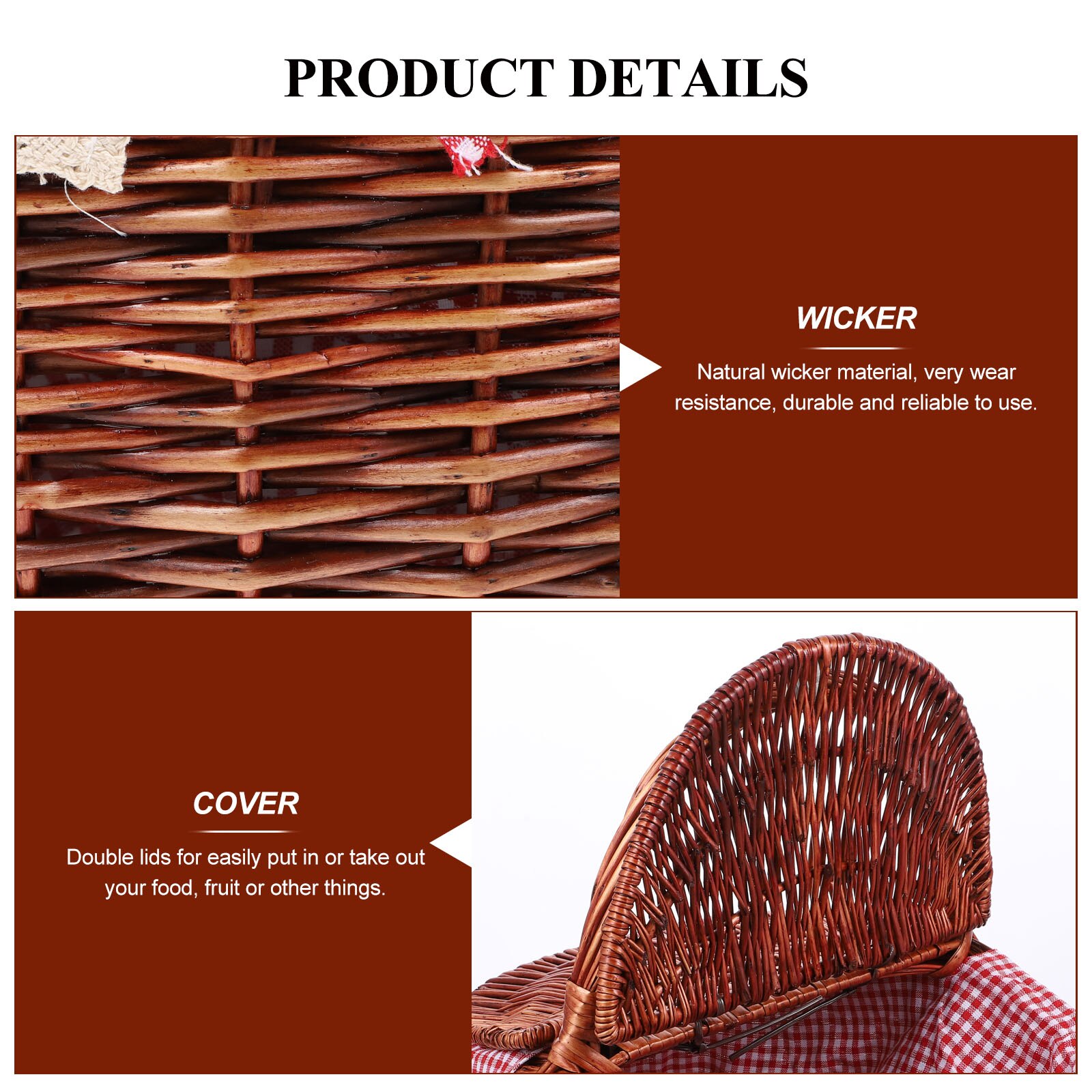Handheld Basket Picnic Basket Wicker Basket Storage Basket with Double Lids