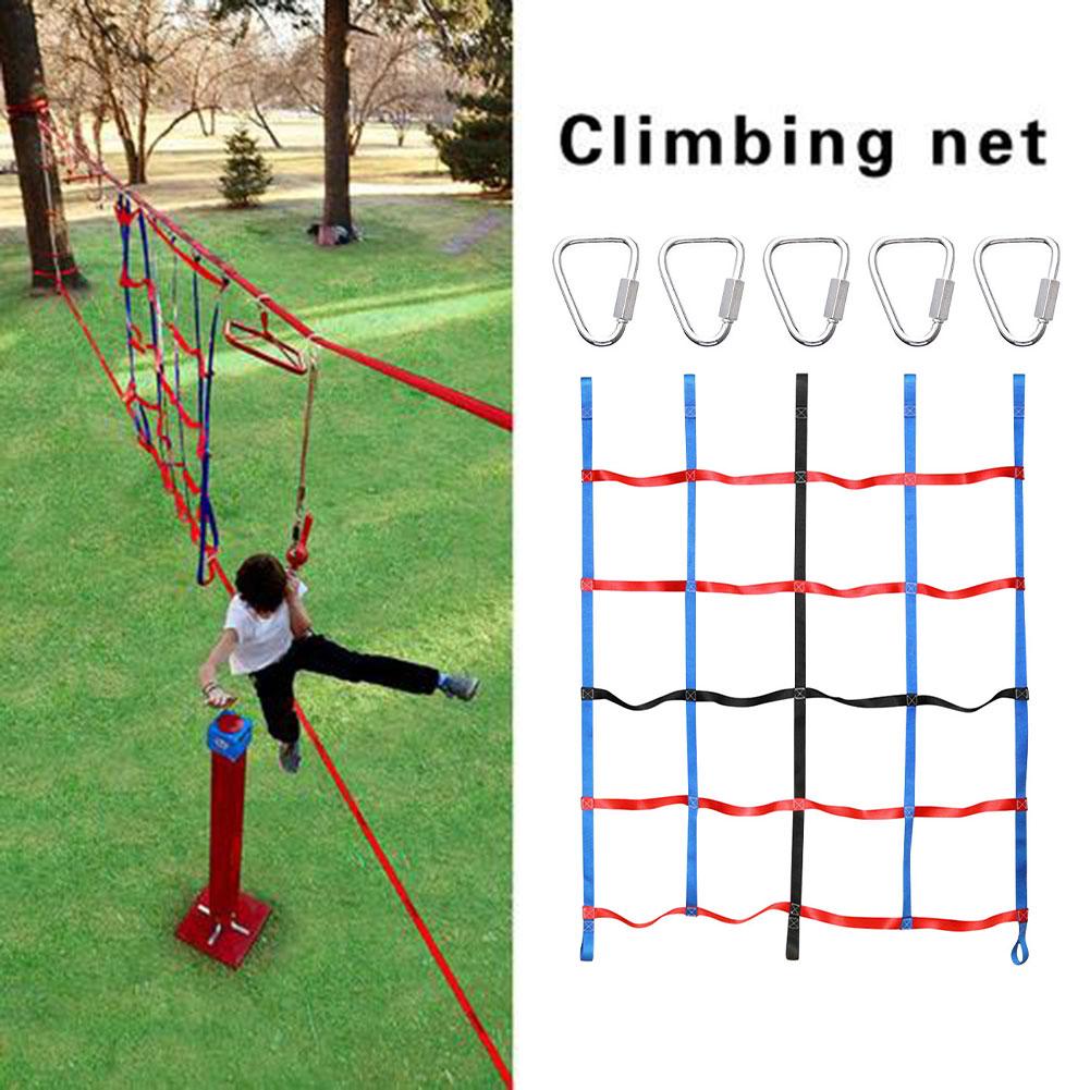 Children Climbing Net Rainbow Nylon Outdoor Kids Physical Training DIY Climbing Accessories 145X185CM Ninja Rope Arm Training