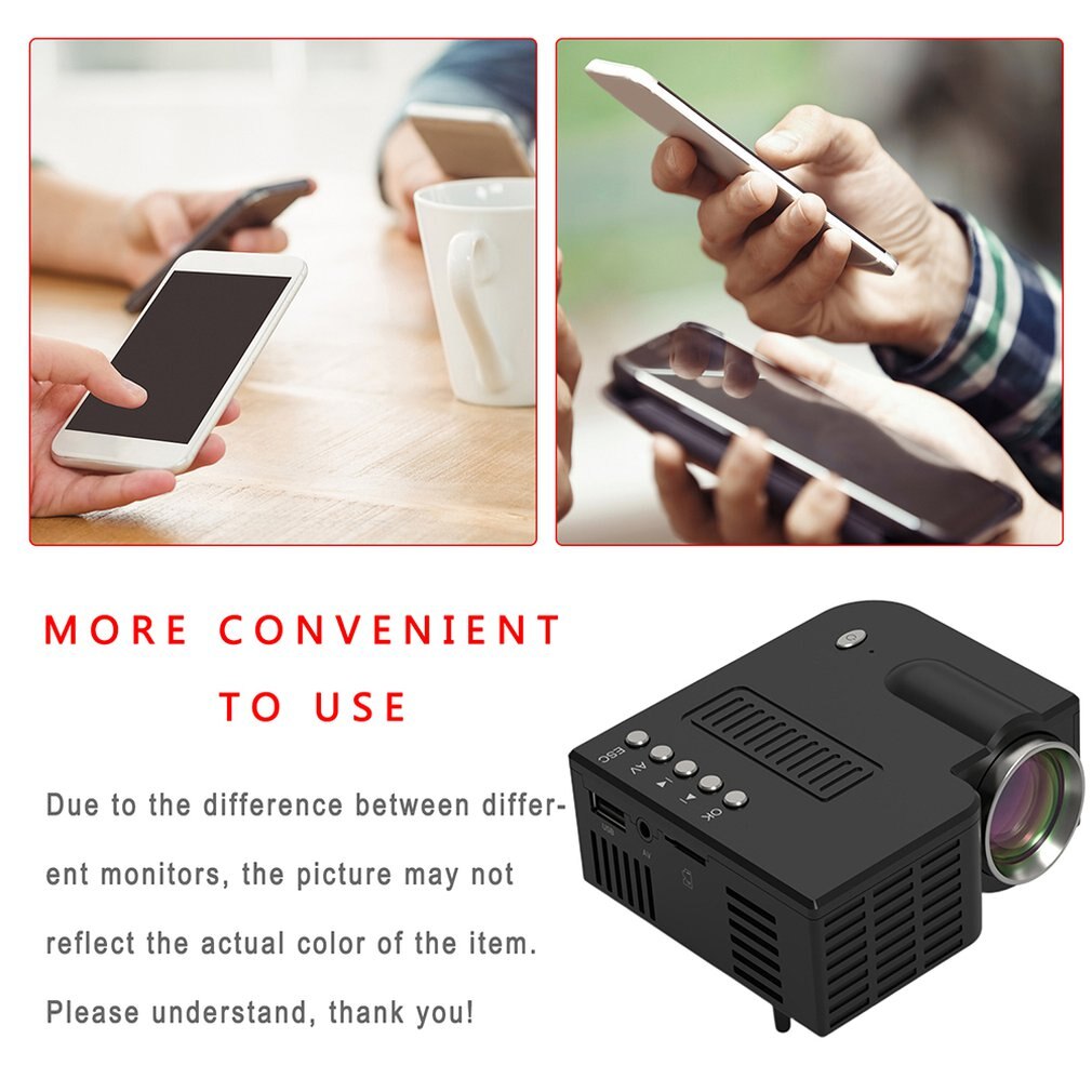Mini proyector portátil en miniatura Uc28C Led para el hogar para niños pequeños, proyector con cable para el hogar
