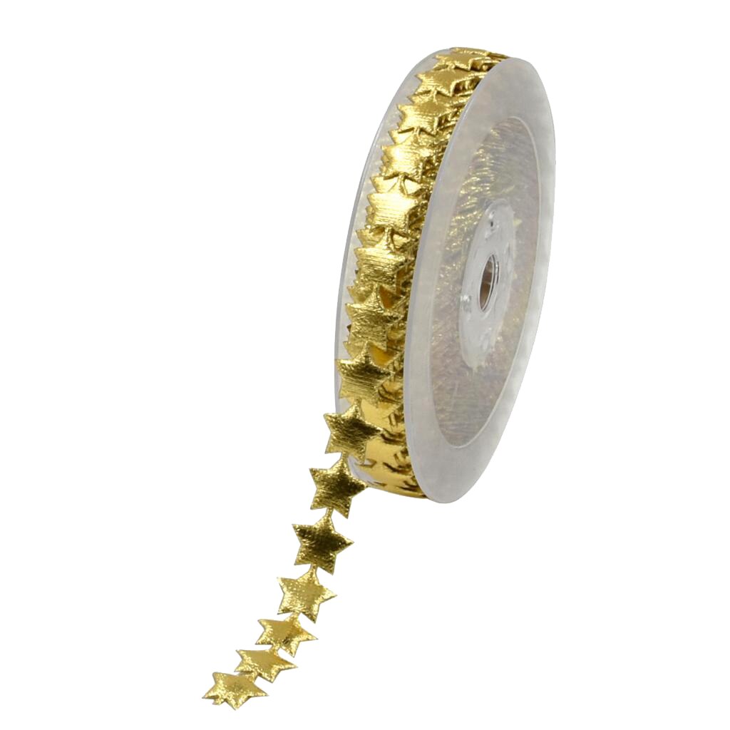 2 Piece 15 Meter Star Ribbon Trim for Xmas Christmas Party Wrap Decoration Gold Silver 16mm